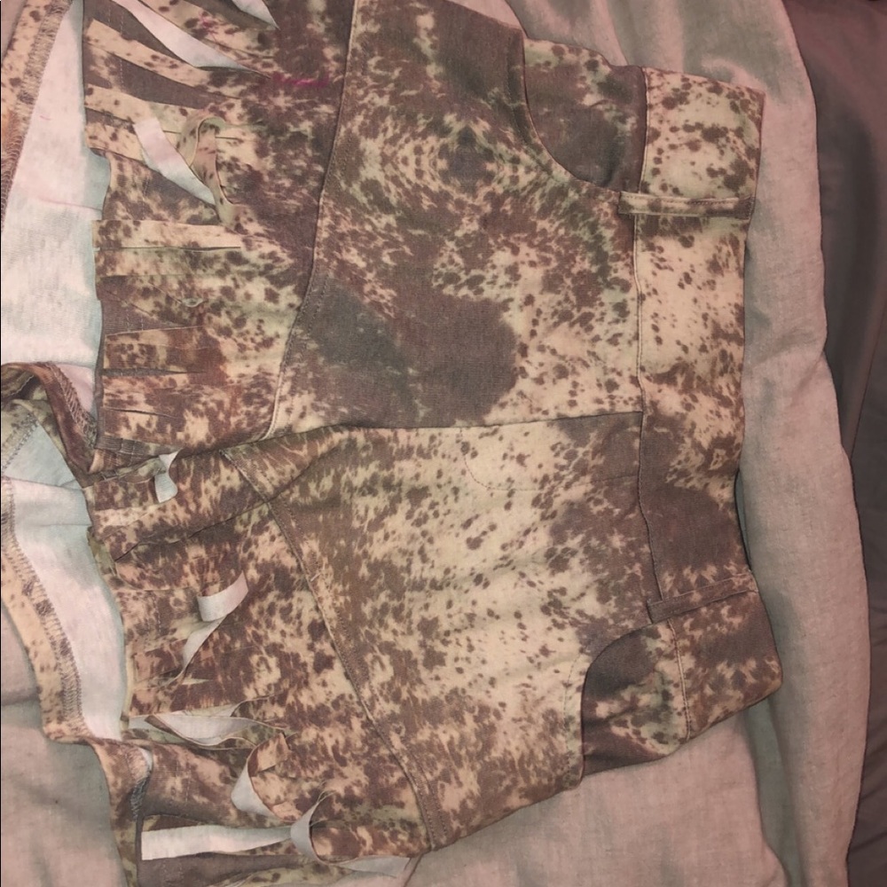 Cowboy print fringe shorts